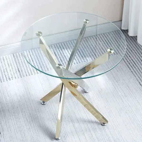 Round Glass End Table - Modern Tempered Glass & Stainless Steel