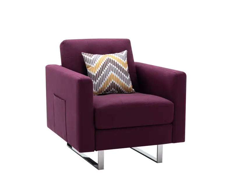 Purple Linen Armchair with Metal Legs & Pillow - Victoria 33.5"