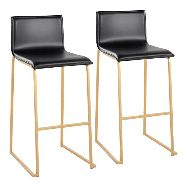 LumiSource Mara Gold Barstools - Set of 2, Black Faux Leather