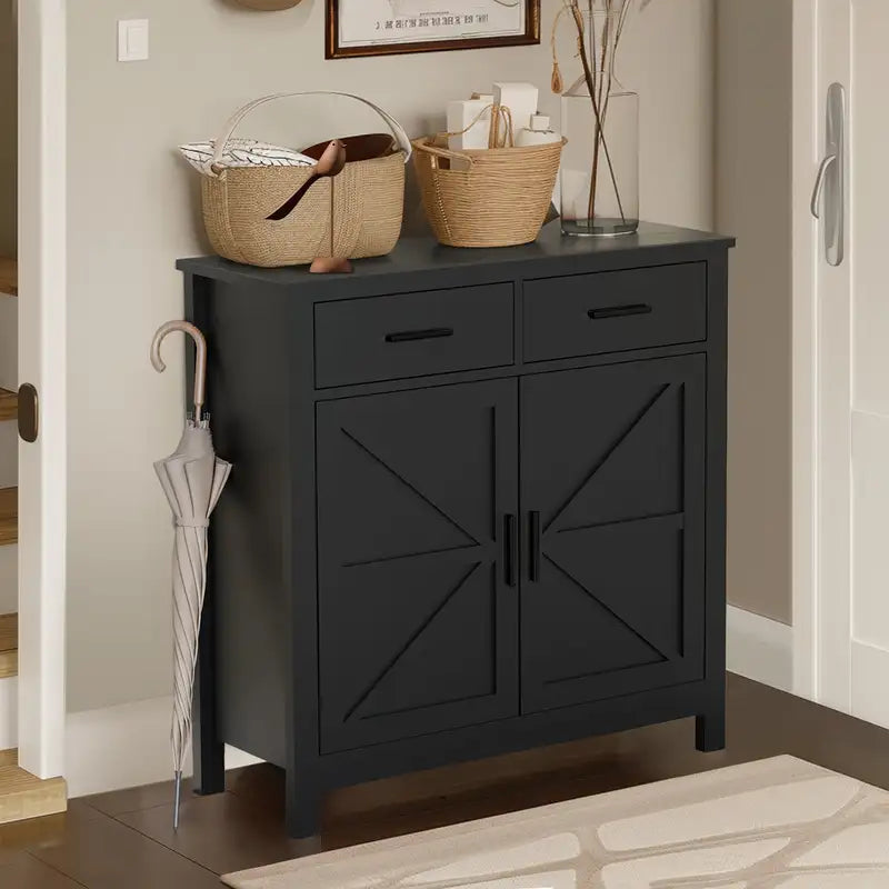 Black Farmhouse Buffet Cabinet - Kitchen & Living Room Storage