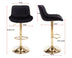 Adjustable Height Bar Stools Set of 2, Black Velvet with Gold Legs - Chrome Footrest and Base Swivel - Minihomy