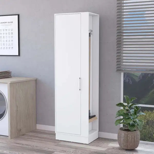 White Single-Door Storage Cabinet with Broom Hangers - Nampa