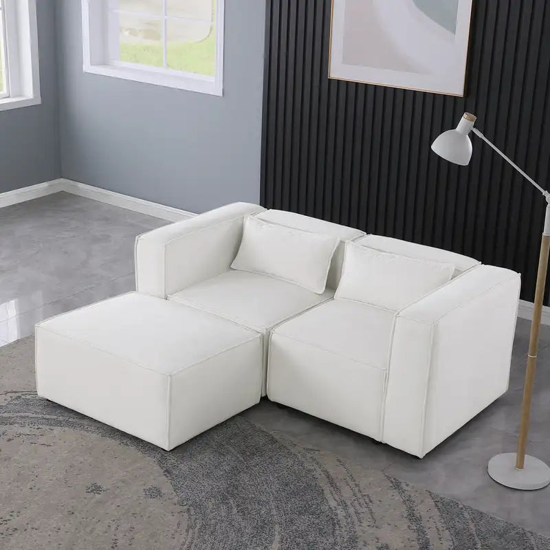 Modular Beige Chenille Sofa - Simple, Grand, & Soft Knock-Down Design