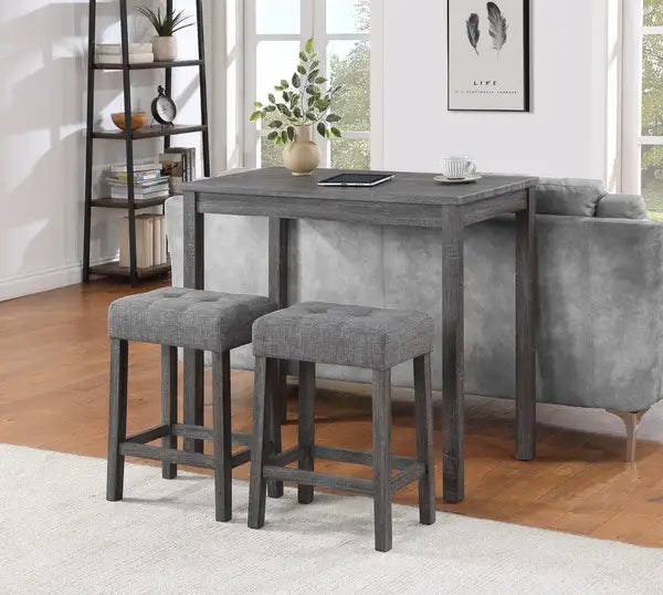 Lux Gray 3-Piece Counter Height Pub Table Set with Tufted Stools - 36" - Minihomy