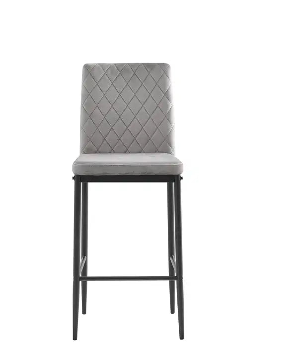 Modern Velvet Bar Stools with Metal Legs, Light Gray, 2-Piece Set - Minihomy