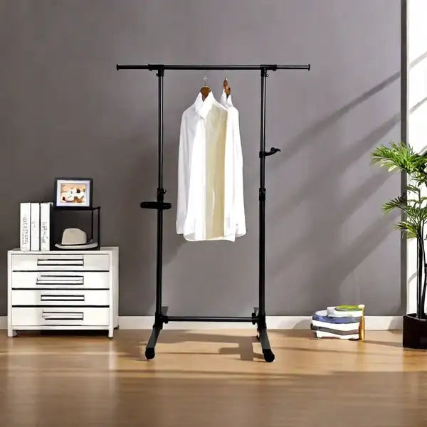 Heavy Duty Rolling Clothes Rack with Shelves - Black - Garment Rack for Clothes, Coats, Kids & Adults