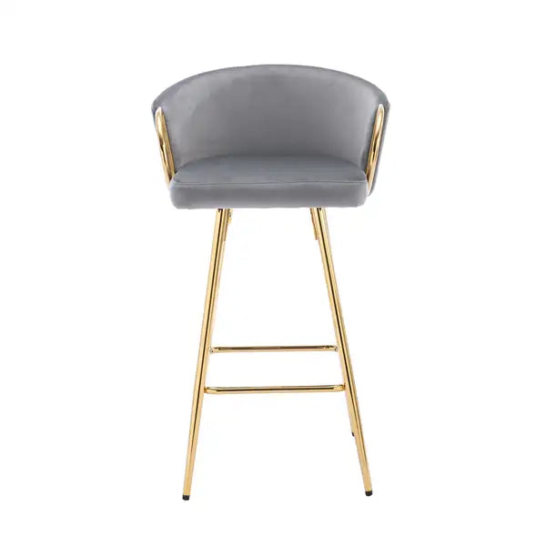 2-Pack 30 Inch Bar Stools, Velvet Seat, Chrome Base & Golden Legs - Gray - Minihomy