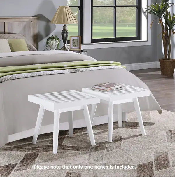 White Solid Wood Slatted Bench (19") - Larwich