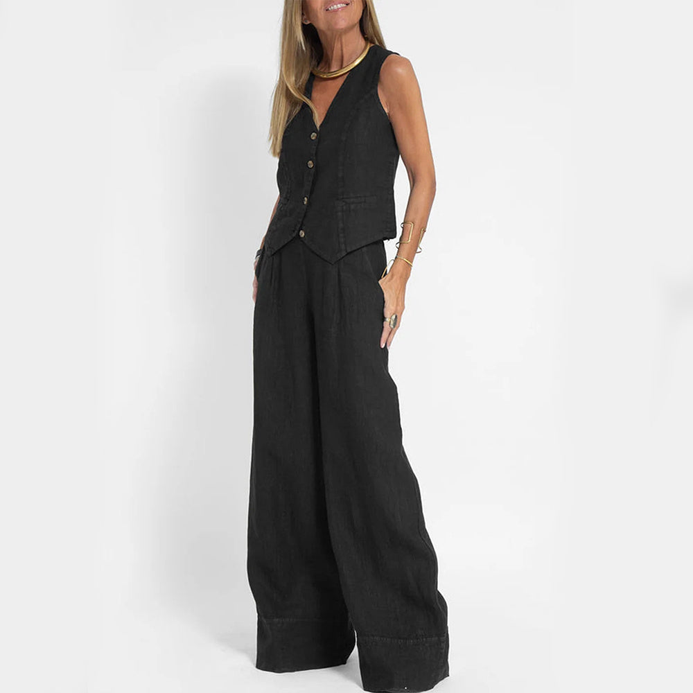 Women's Summer Vest Suit: Sleeveless Top & Loose Pants Outfit