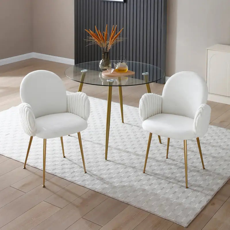 White Velvet Accent Chairs (Set of 2) - Mid-Century Modern Design