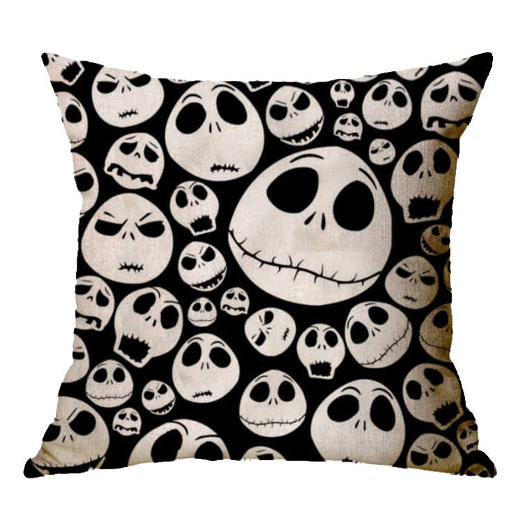 Linen Skull Halloween Pillow Cover