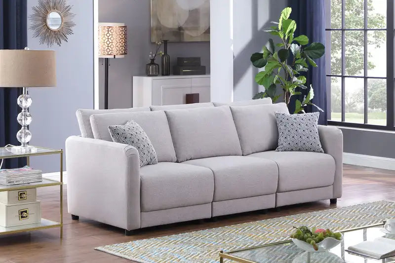 Penelope Linen Sofa, 85.5", Light Gray, w/ Pillows