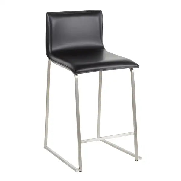 LumiSource Mara Counter Stools - Set of 2, Brushed Stainless Steel & Black Faux Leather