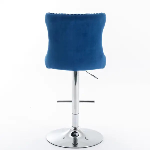 Blue Velvet Swivel Bar Stools with Backs - Adjustable Height (25-33"), Chrome Base, Set of 2 - Minihomy