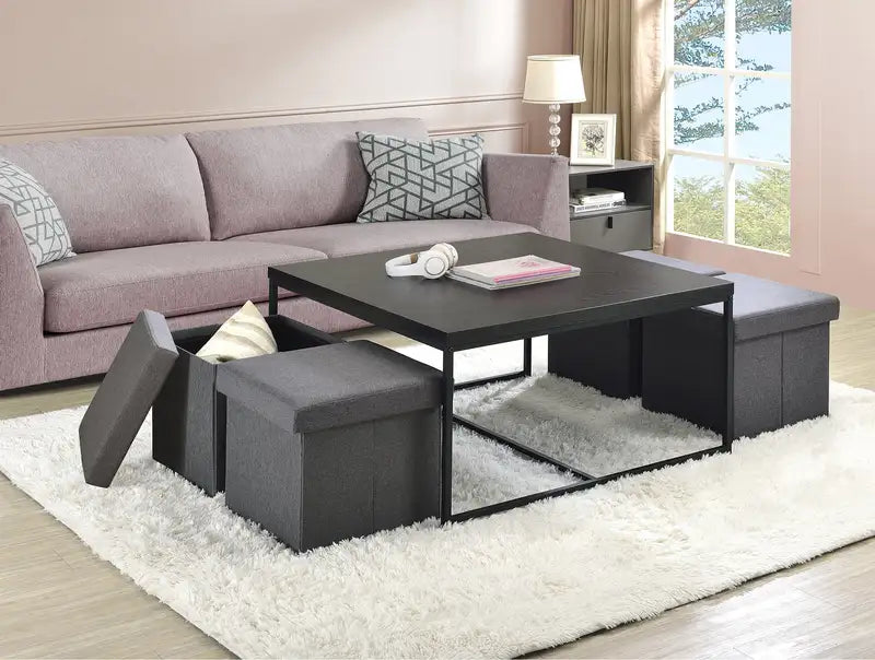 Caitlin 5-Piece Coffee Table Set, 35" Black Wood Grain