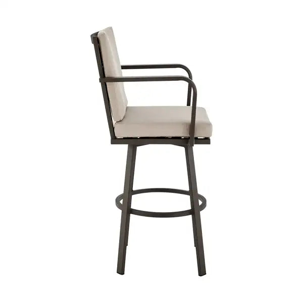 Faye Brown Aluminum Patio Barstool with Beige Cushions - 30 Inch Modern Outdoor Seating - Minihomy