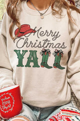 Merry Christmas Y'all Cowboy Boots Graphic Crewneck