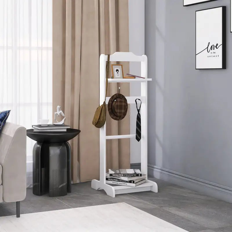 Portable Garment Rack with Storage - White Clothes Valet Stand