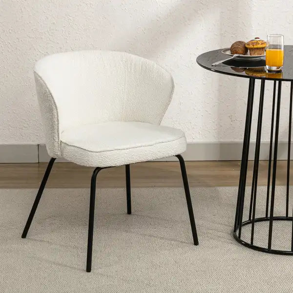 Ivory Boucle Dining Chair with Black Metal Legs - Set of 1