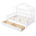 Full Size Wooden House Bed with Storage - White - Kids Bed with 2 Drawers - Minihomy