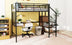 Full Size Metal Loft Bed with Desk, Storage Ladder & Wardrobe - Black - Minihomy