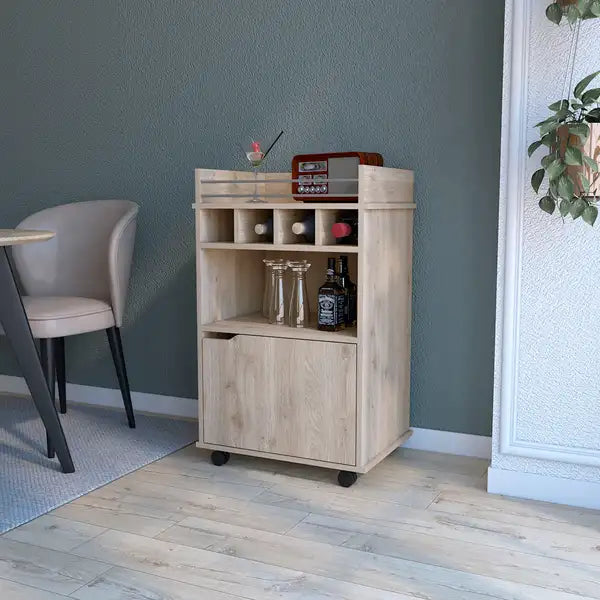 Macadamia Wood 1-Door Bar Cart: Stylish Home Bar