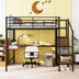 Full Size Metal Loft Bed with Desk, Storage Ladder & Wardrobe - Black - Minihomy