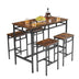 5 Piece Industrial Bar Table Set with High Stools - Rustic Brown, 43.31'' L x 23.62'' W x 35.43'' H - Minihomy