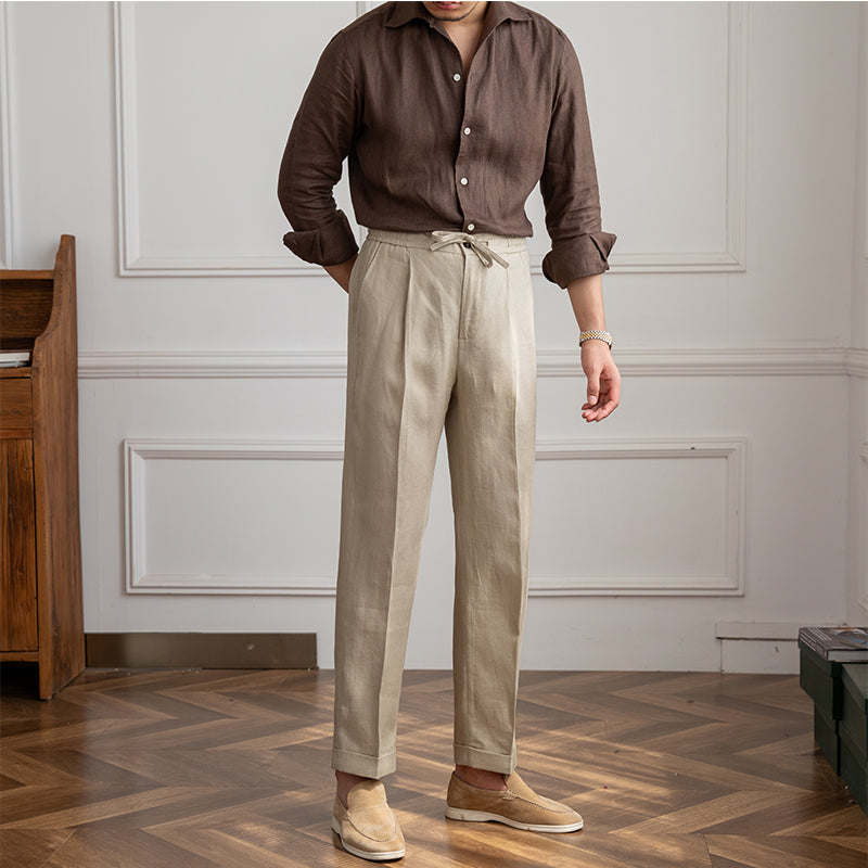 Casual Thin Tethered Linen Pant For Commuting Lightweight