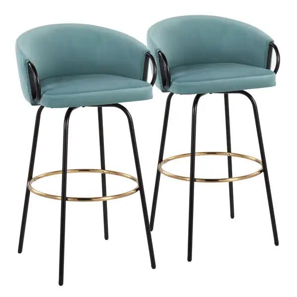 LumiSource Claire Barstools - Set of 2, Black Metal & Blue Velvet