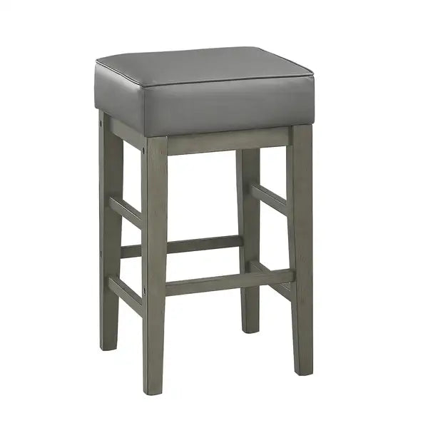 Gray Counter Height Stools (Set of 2) - Faux Leather, Transitional Style