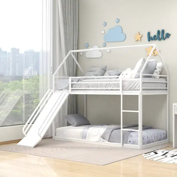 Twin over Twin Bunk Bed with Ladder & Slide - Kids Bedroom Furniture