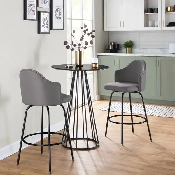 LumiSource Ahoy Black Metal & Grey Fabric Counter Stools (Set of 2)