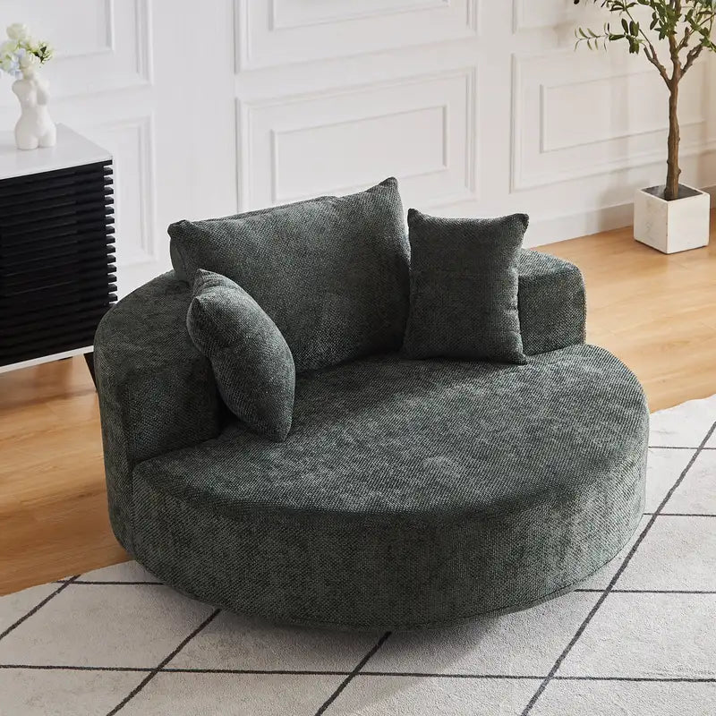 55" Chenille Swivel Sleeper Chair: Fluffy Modern Recliner