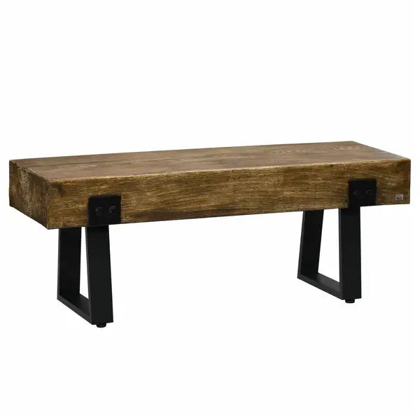 Rustic Wood Effect Concrete Bench - Indoor/Outdoor, Patio, Park, Porch, Lawn - Natural & Black