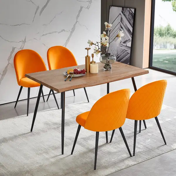 Orange Velvet Dining Chairs Set of 4 with Black Metal Legs