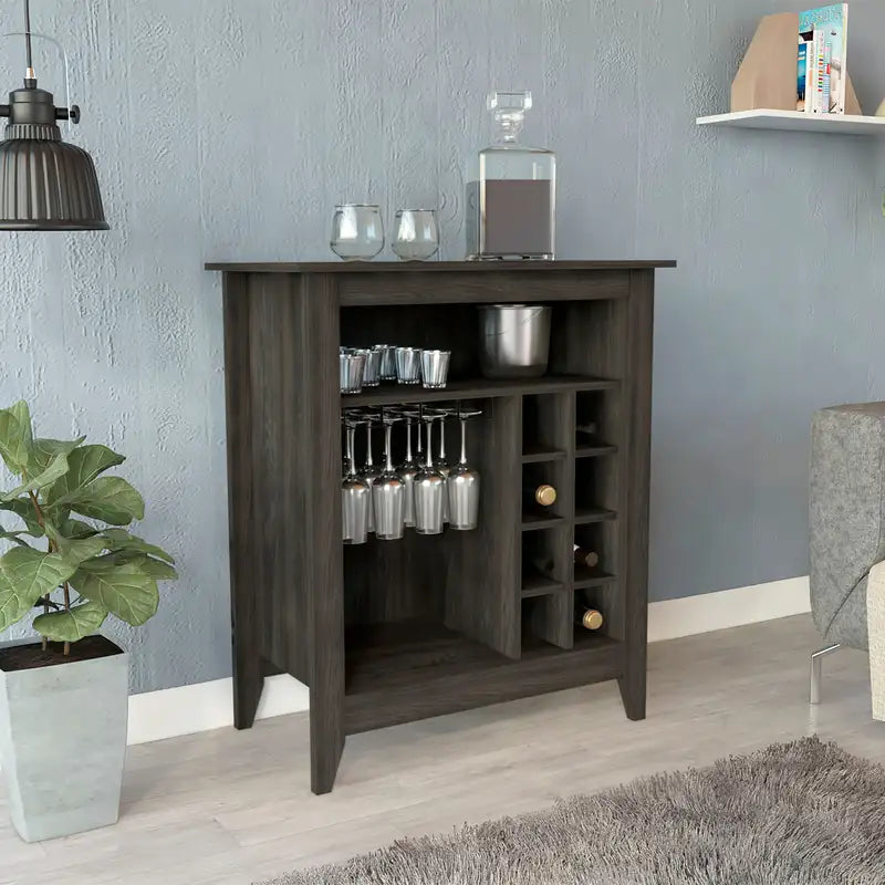 Espresso Bar Cabinet: 6-Bottle Wine Rack, Shelf & Drawer