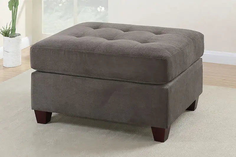 Charcoal Waffle Suede Cocktail Ottoman with Tufted Seat - Hardwood Frame