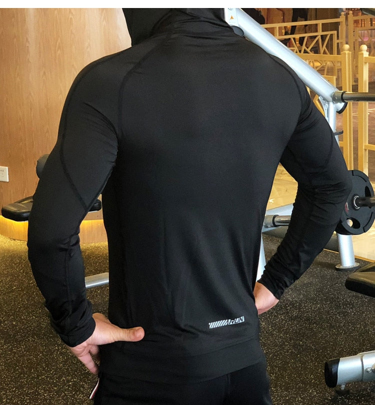 Men Sports Coat Fitness Long Sleeve Running Elastic Tight Hoodies - Minihomy