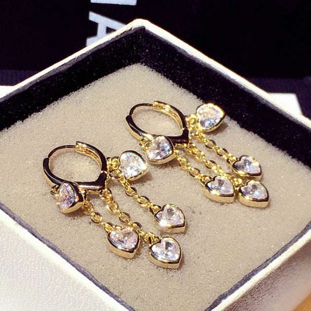 Inlaid Zircon Heart-shaped Ear Clip Eardrops Earrings