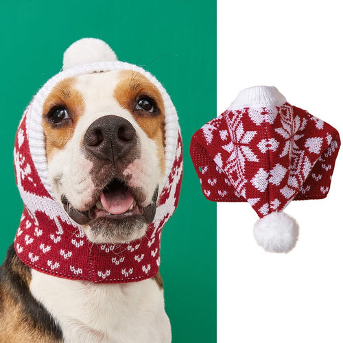 Christmas Atmosphere Love Snowflake Elk Printing Knitted Warm Pet Dog Cat Fur Ball Hat
