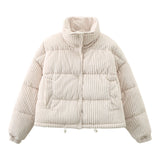 Warm Corduroy Puffer Jacket Coat Short Loose Cotton Coat