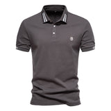 Men's Casual Polo Collar Striped Design Short Sleeve Top