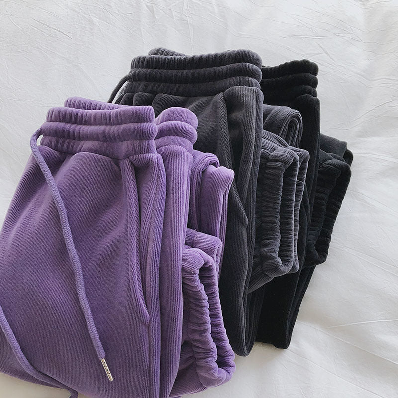 Sports Pants Female Fleece Lined Thick Loose Outerwear Casual Pants