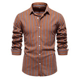 Men's All-match Striped Long-sleeved Cotton Shirt Top