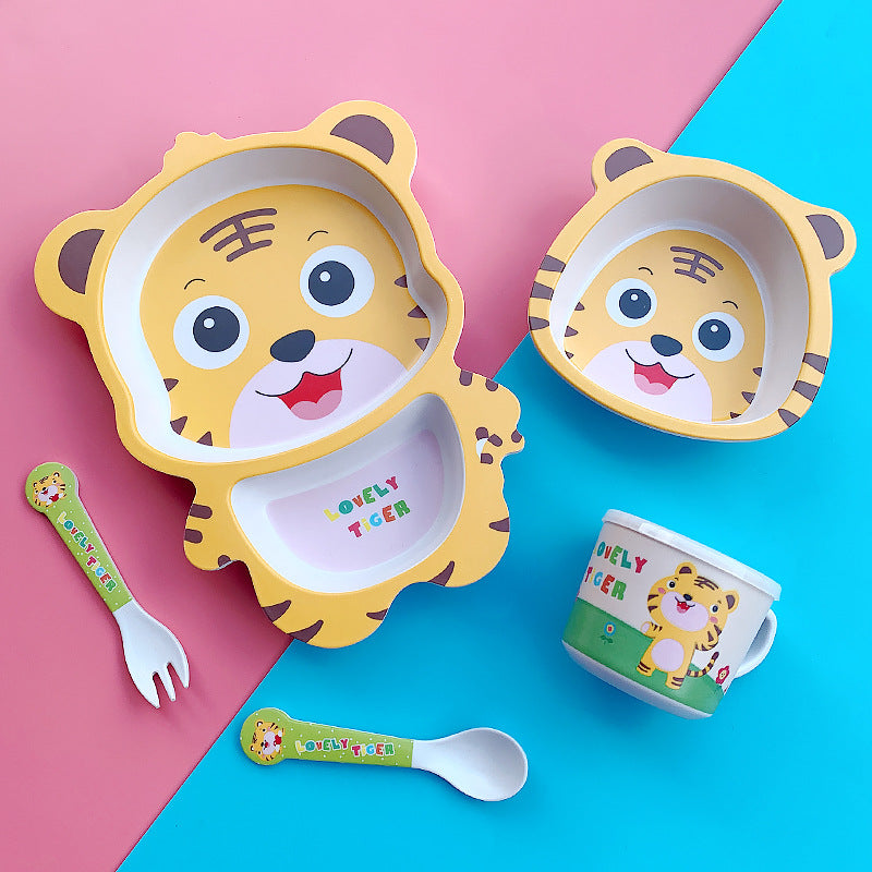 Bamboo Fiber Children's Tableware Set Cartoon Solid Food Bowl