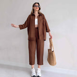 Women's Casual Loose Shirt Cropped Sports Harem Pants Two-piece Set