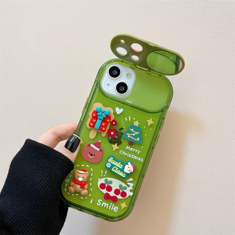 Xmas Santa Claus Cute Elk Hat Pendant Flip Christmas Phone Case Silicone Protection Cover
