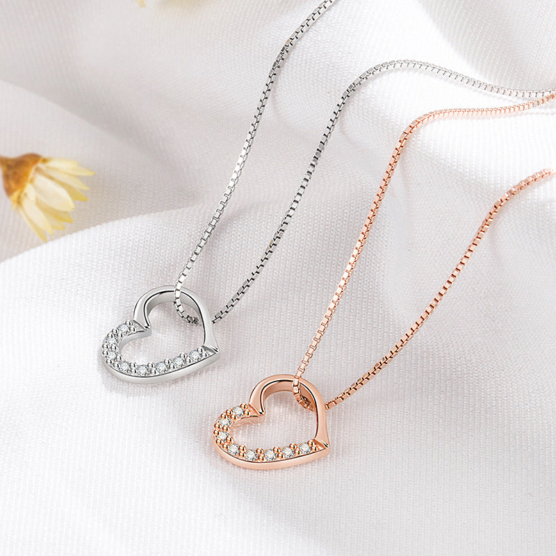 S925 Sterling Silver Love Heart Pendant Necklace For Women Fashion Jewelry Ladies Gold Color Gift