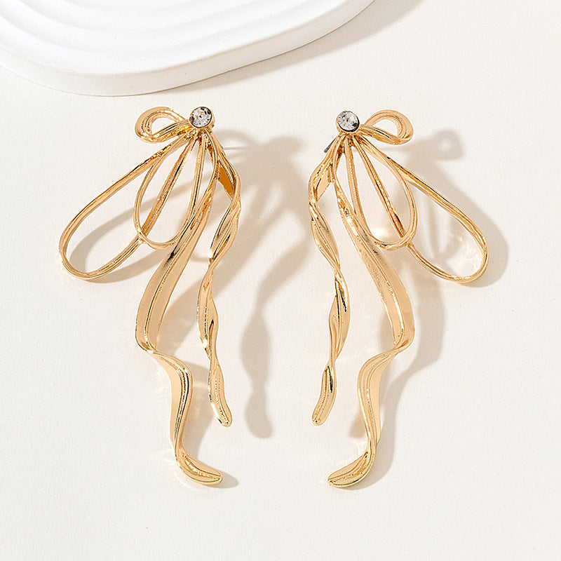 Irregular Large Bow Earrings For Women Tassel Streamer